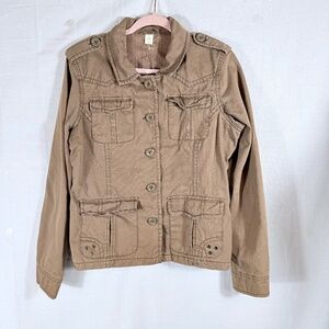 AEROPOSTALE COTTON UTILITY FIELD CARGO JACKET WOMENS SIZE L BROWN BUTTON CLOSURE